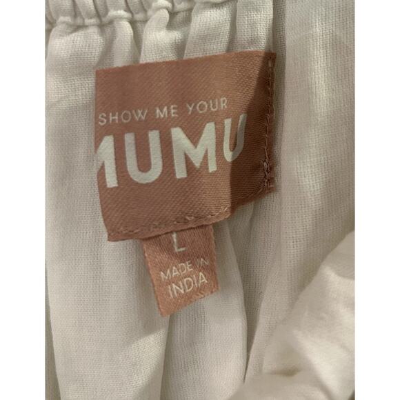 Show Me Your Mumu Harmony Maxi Dress White Voile with Black Bows L - Picture 4 of 6